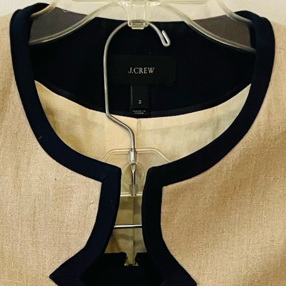 J. Crew Cream and Navy Linen Jacket and Pencil Skirt Suit Set - Picture 2 of 13